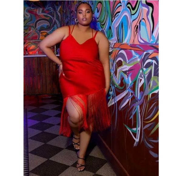 Eloquii Dresses & Skirts - Eloquii New Satin Fringe Slip Dress Cocktail Dance Party Wedding